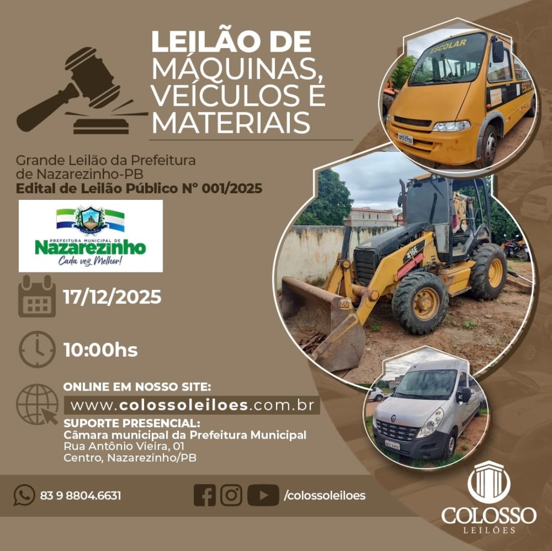 LEILÃO DE MÁQUINAS, VEÍCULOS E MATERIAS