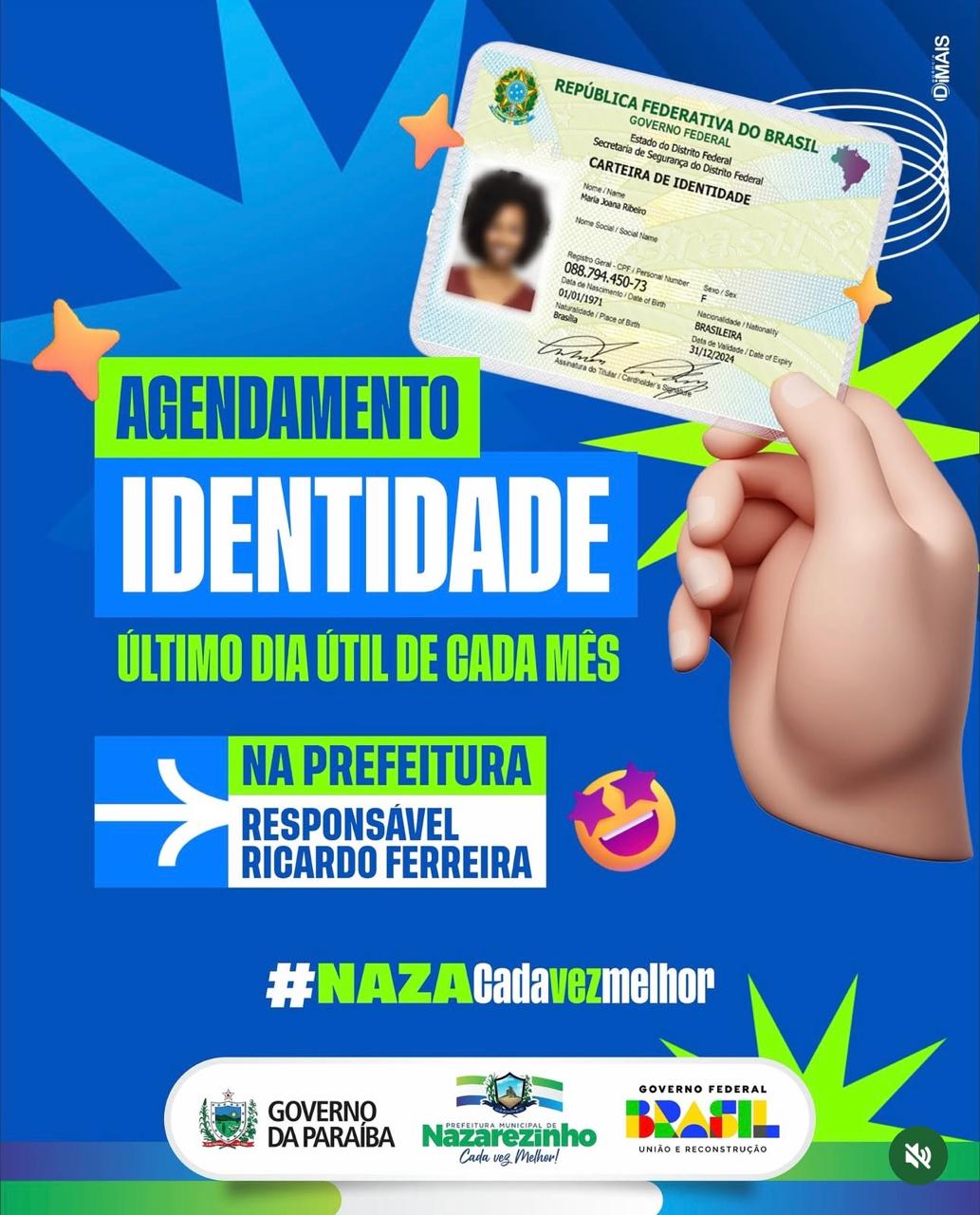 Prefeitura de Nazarezinho disponibiliza agendamento para emissão de identidade